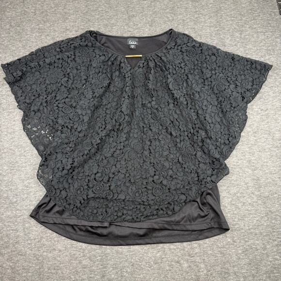 Whimsigoth Dark Fairycore 3X Batwing Lace Overlay Top Black Gold Accent - Picture 2 of 10